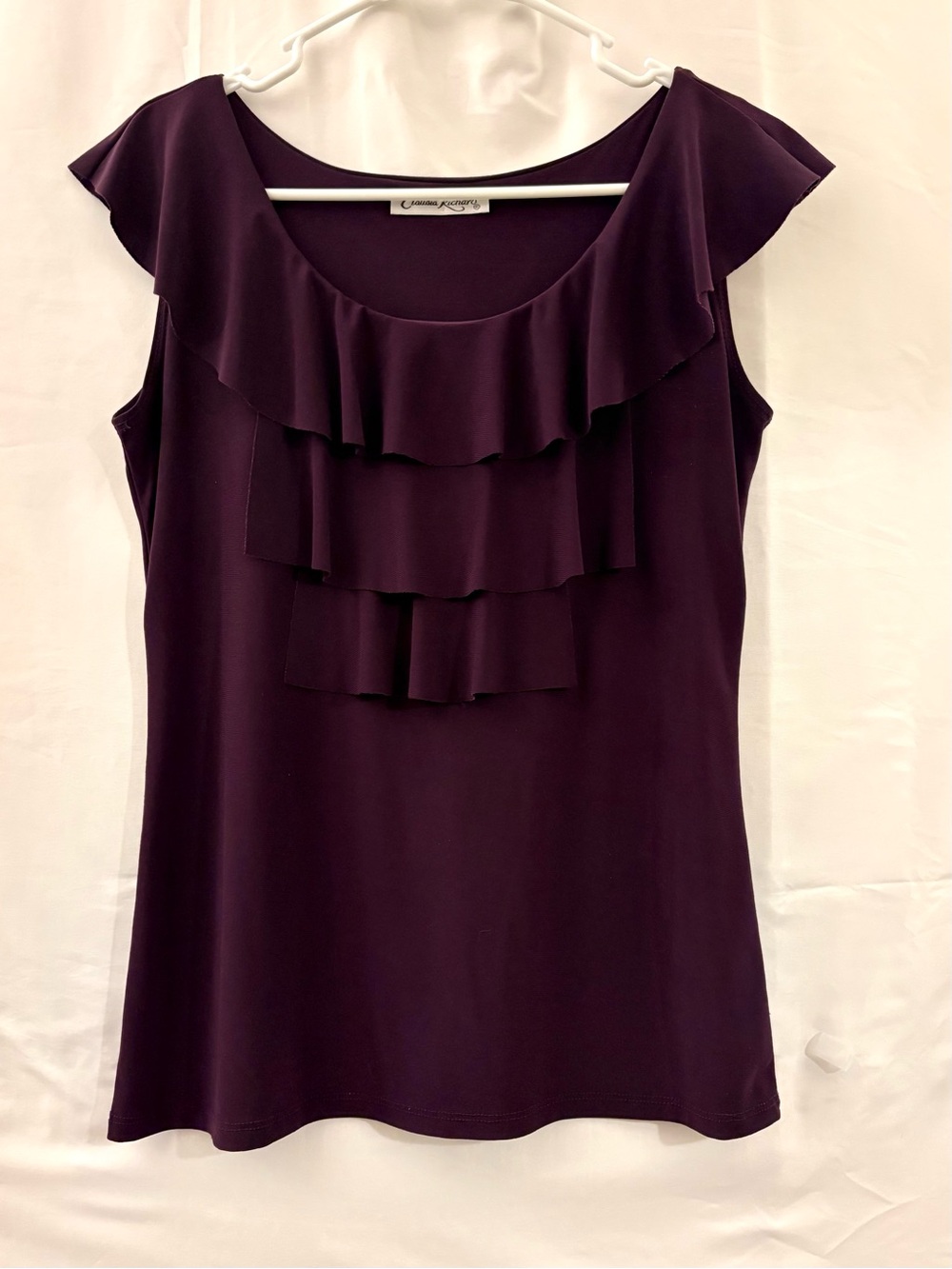 Claudia Richard Plum Ruffled Sleeveless Blouse
